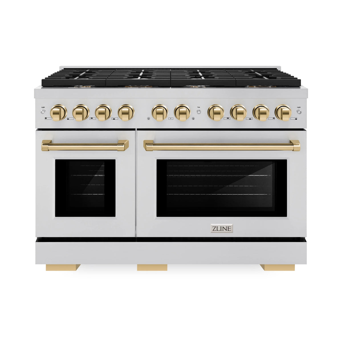 ZLINE - Autograph Edition 48 in. 6.7 cu. ft. Paramount Double Oven Dual Fuel Range with 8 Burner Gas Cooktop in Stainless Steel and Polished Gold Accents