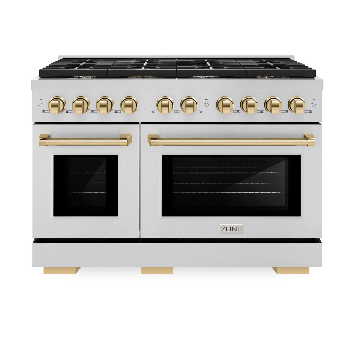 ZLINE - Autograph Edition 48 in. 6.7 cu. ft. Paramount Double Oven Dual Fuel Range with 8 Burner Gas Cooktop in Stainless Steel and Polished Gold Accents