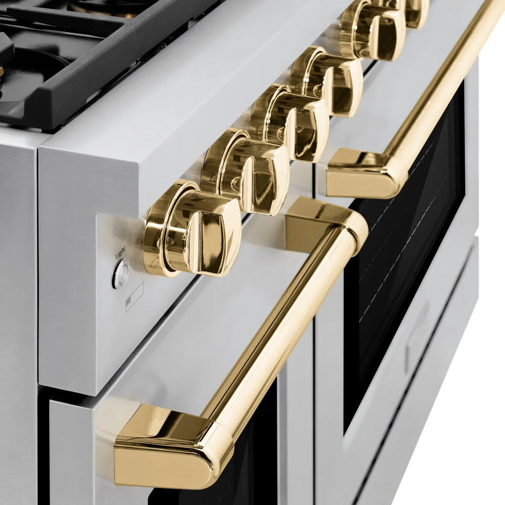 ZLINE - Autograph Edition 48 in. 6.7 cu. ft. Paramount Double Oven Dual Fuel Range with 8 Burner Gas Cooktop in Stainless Steel and Polished Gold Accents