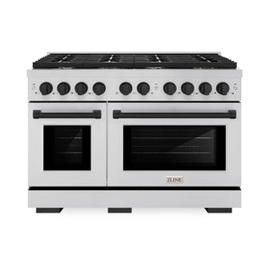 ZLINE - Autograph Edition 48 in. 6.7 cu. ft. Paramount Double Oven Dual Fuel Range with 8 Burner Gas Cooktop in Stainless Steel and Matte Black Accents