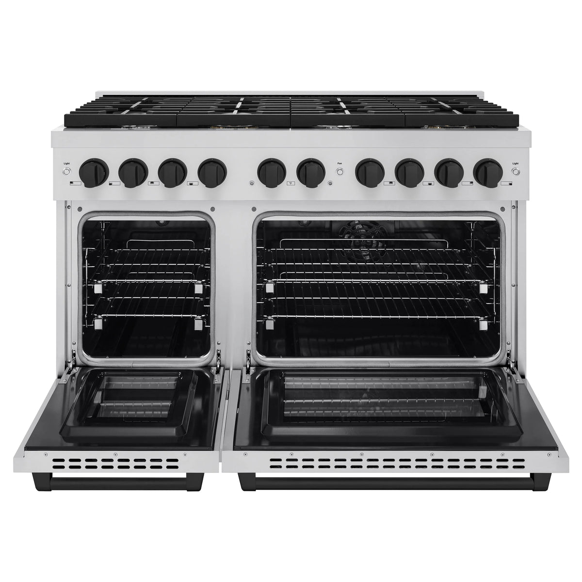 ZLINE - Autograph Edition 48 in. 6.7 cu. ft. Paramount Double Oven Dual Fuel Range with 8 Burner Gas Cooktop in Stainless Steel and Matte Black Accents