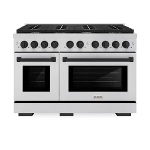ZLINE - Autograph Edition 48 in. 6.7 cu. ft. Paramount Double Oven Dual Fuel Range with 8 Burner Gas Cooktop in Stainless Steel and Matte Black Accents
