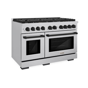 ZLINE - Autograph Edition 48 in. 6.7 cu. ft. Paramount Double Oven Dual Fuel Range with 8 Burner Gas Cooktop in Stainless Steel and Matte Black Accents
