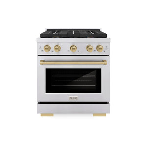 ZLINE - Autograph Edition 30 in. 4.2 cu. ft. Paramount Gas Range with 4 Burner Cooktop and Convection Gas Oven in Stainless Steel and Champagne Bronze Accents