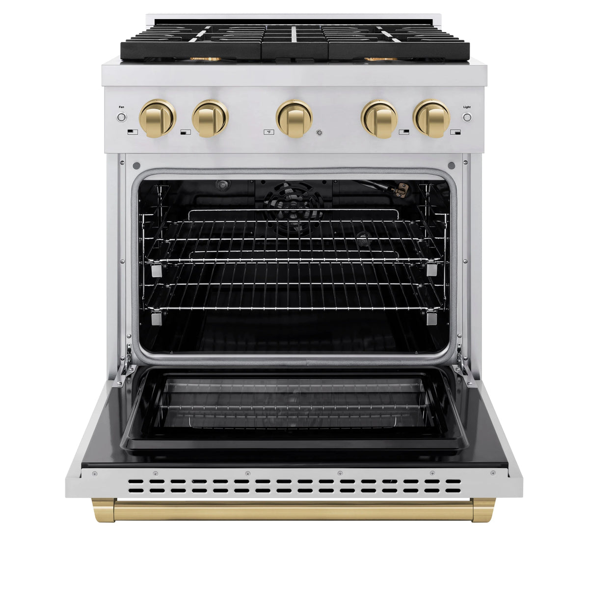 ZLINE - Autograph Edition 30 in. 4.2 cu. ft. Paramount Gas Range with 4 Burner Cooktop and Convection Gas Oven in Stainless Steel and Champagne Bronze Accents