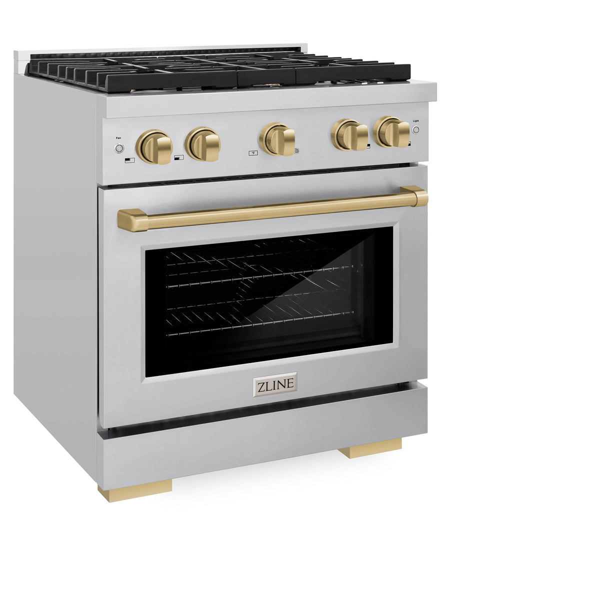 ZLINE - Autograph Edition 30 in. 4.2 cu. ft. Paramount Gas Range with 4 Burner Cooktop and Convection Gas Oven in Stainless Steel and Champagne Bronze Accents