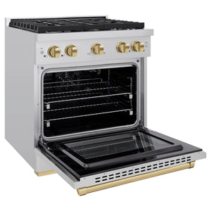 ZLINE - Autograph Edition 30 in. 4.2 cu. ft. Paramount Gas Range with 4 Burner Cooktop and Convection Gas Oven in Stainless Steel and Champagne Bronze Accents