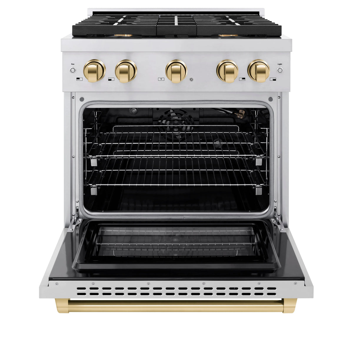 ZLINE - Autograph Edition 30 in. 4.2 cu. ft. Paramount Gas Range with 4 Burner Cooktop and Convection Gas Oven in Stainless Steel and Polished Gold Accents