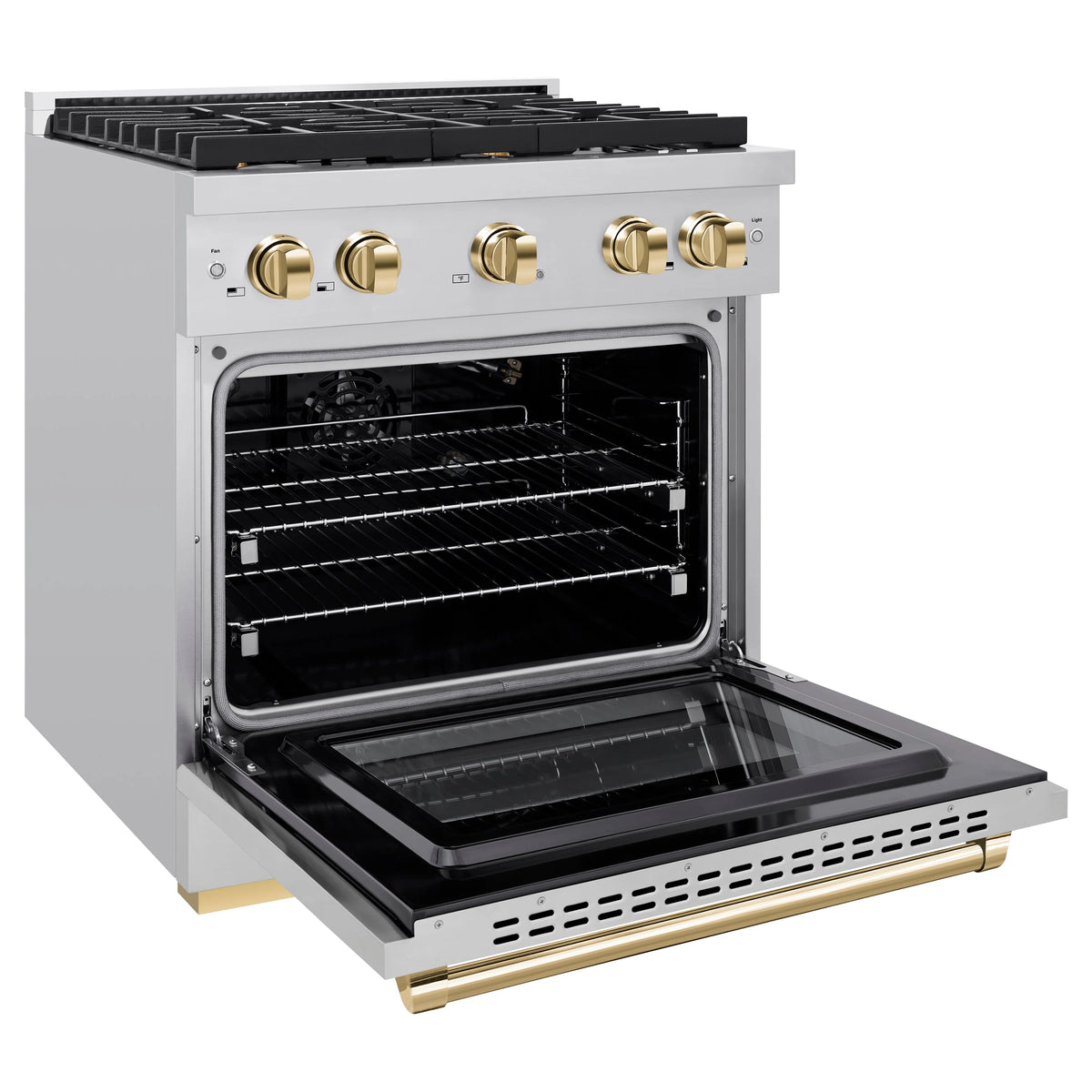 ZLINE - Autograph Edition 30 in. 4.2 cu. ft. Paramount Gas Range with 4 Burner Cooktop and Convection Gas Oven in Stainless Steel and Polished Gold Accents