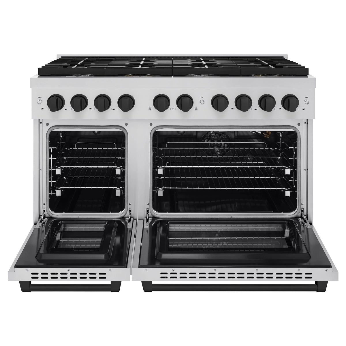 ZLINE - Autograph Edition 48 in. 6.7 cu. ft. Paramount Double Oven Gas Range with 8 Burner Cooktop in Stainless Steel and Matte Black Accents