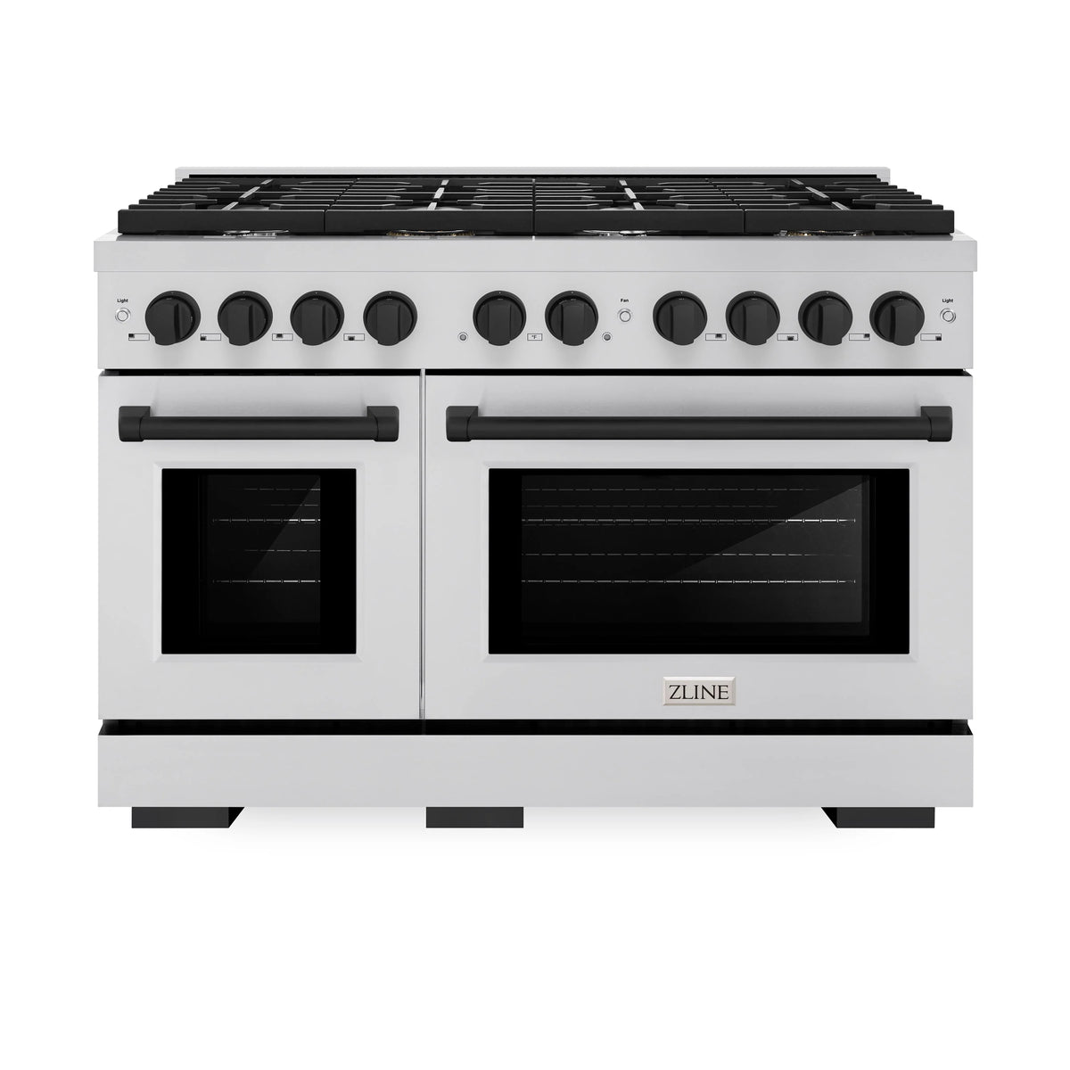 ZLINE - Autograph Edition 48 in. 6.7 cu. ft. Paramount Double Oven Gas Range with 8 Burner Cooktop in Stainless Steel and Matte Black Accents