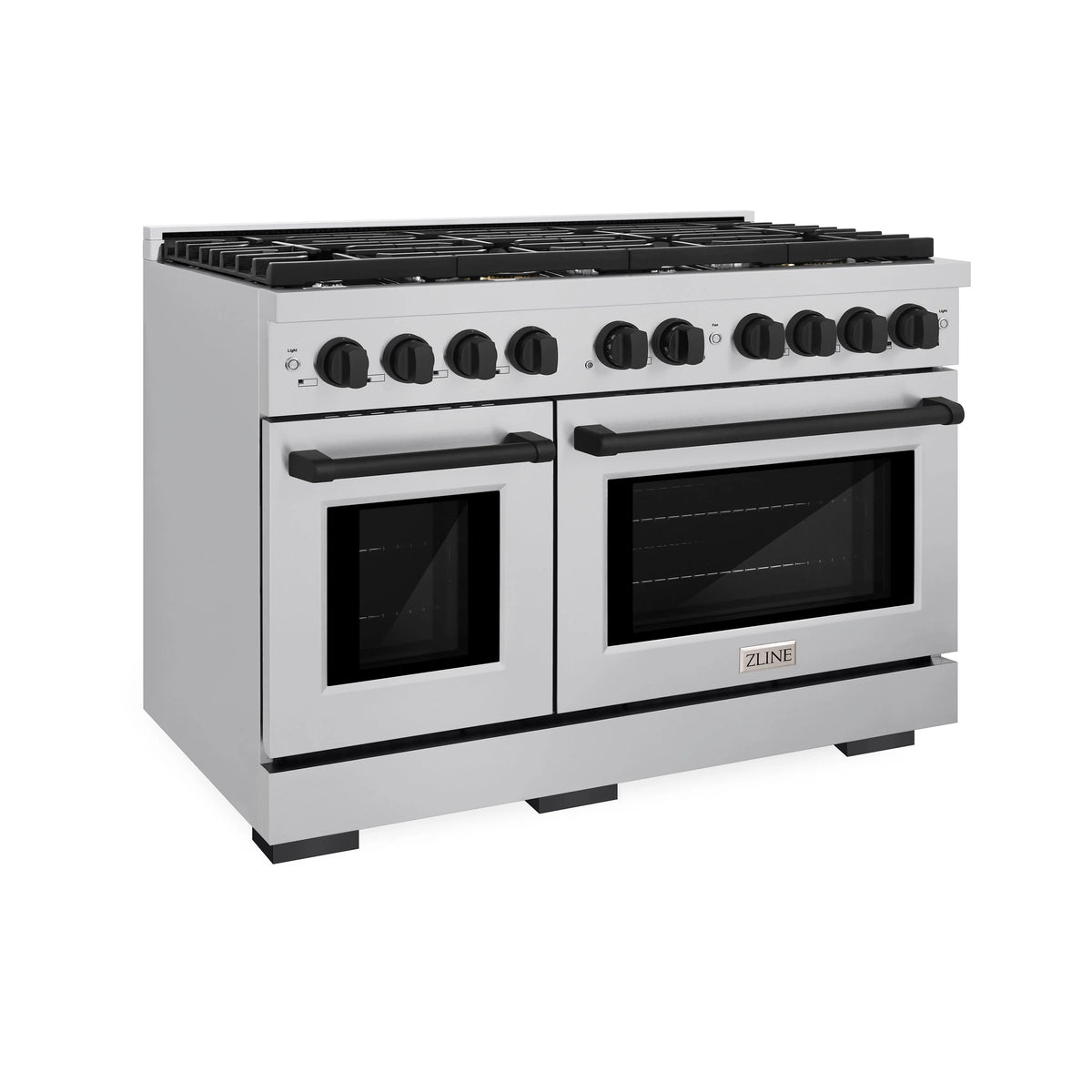 ZLINE - Autograph Edition 48 in. 6.7 cu. ft. Paramount Double Oven Gas Range with 8 Burner Cooktop in Stainless Steel and Matte Black Accents