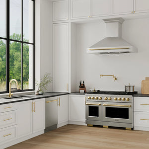 ZLINE - 48" Autograph Edition Stainless Steel Range Hood with Stainless Steel Shell and Gold Handle (8654STZ-48-G)