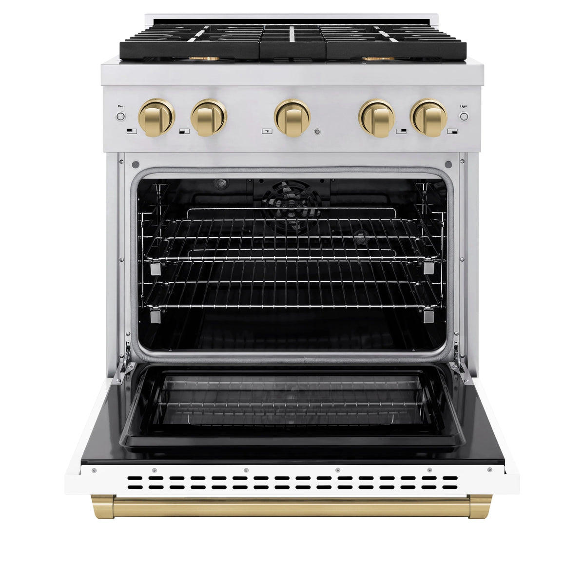 ZLINE - Autograph Edition 30 in. 4.2 cu. ft. Paramount Dual Fuel Range with 4 Burner Gas Cooktop and Electric Convection Oven in Stainless Steel with White Matte Door and Champagne Bronze Accents