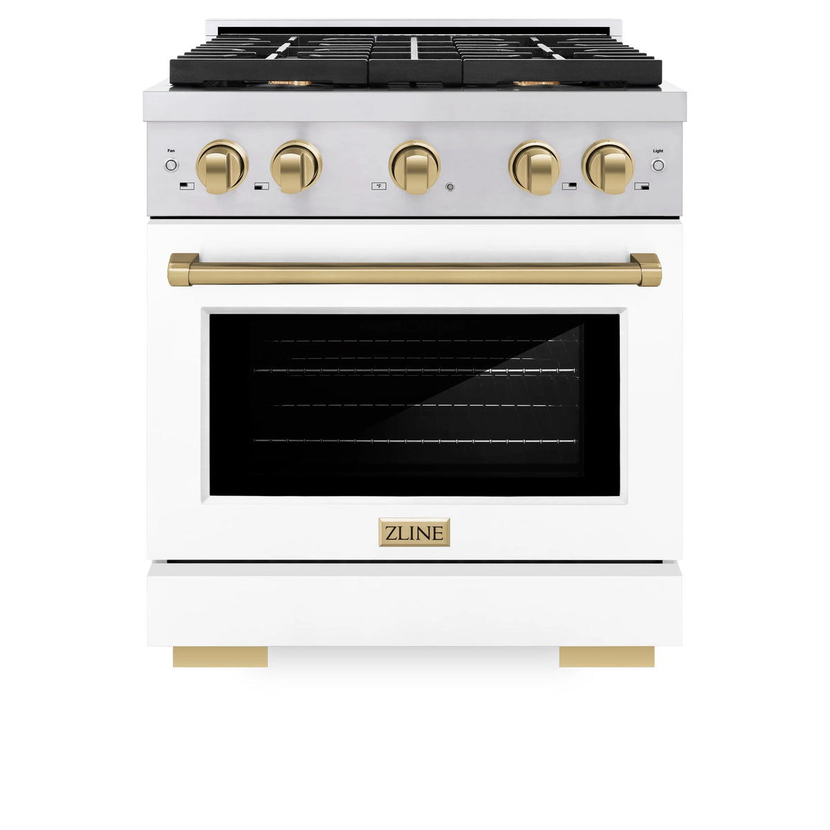 ZLINE - Autograph Edition 30 in. 4.2 cu. ft. Paramount Dual Fuel Range with 4 Burner Gas Cooktop and Electric Convection Oven in Stainless Steel with White Matte Door and Champagne Bronze Accents
