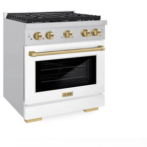 ZLINE - Autograph Edition 30 in. 4.2 cu. ft. Paramount Dual Fuel Range with 4 Burner Gas Cooktop and Electric Convection Oven in Stainless Steel with White Matte Door and Champagne Bronze Accents
