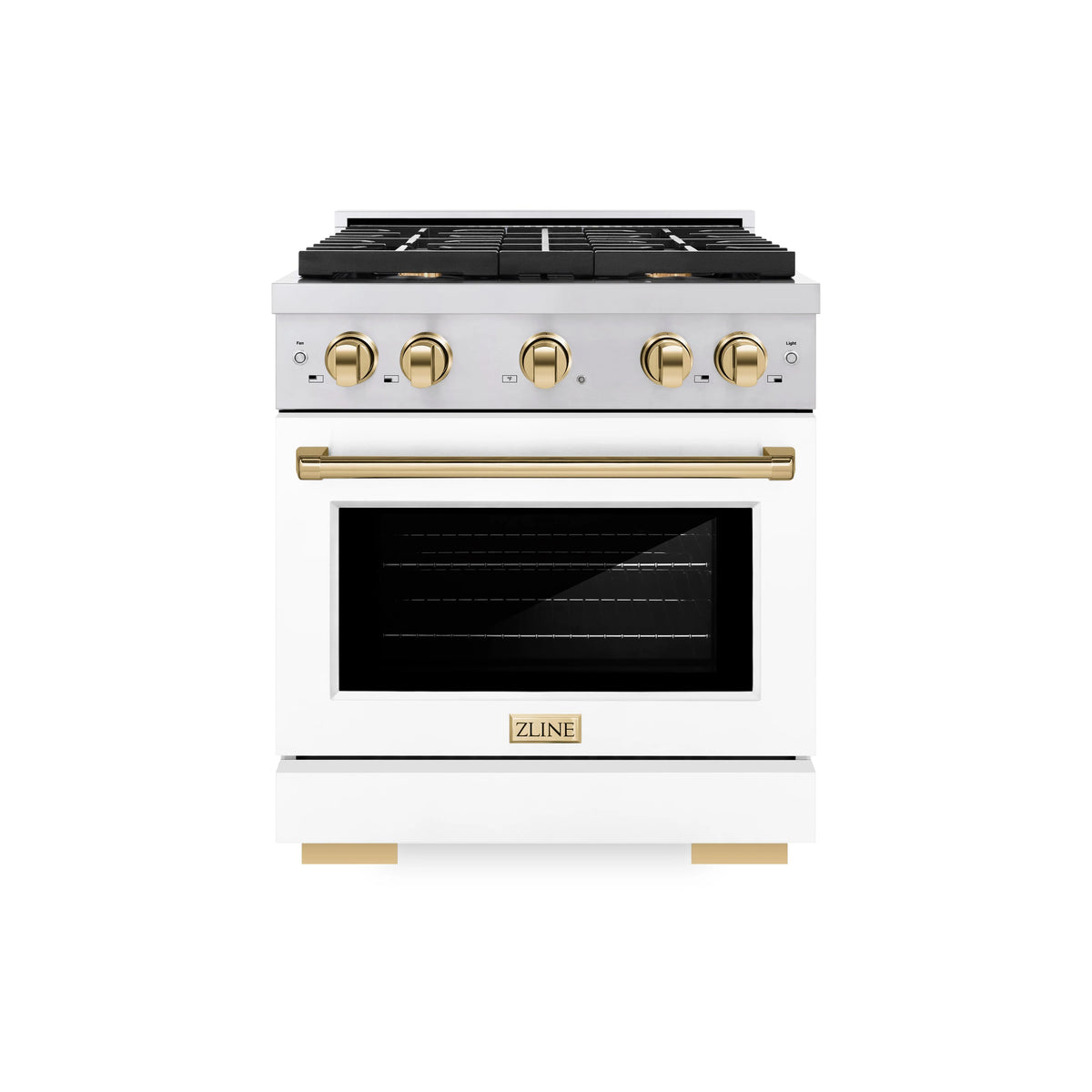 ZLINE - Autograph Edition 30 in. 4.2 cu. ft. Paramount Dual Fuel Range with 4 Burner Gas Cooktop and Electric Convection Oven in Stainless Steel with White Matte Door and Polished Gold Accents