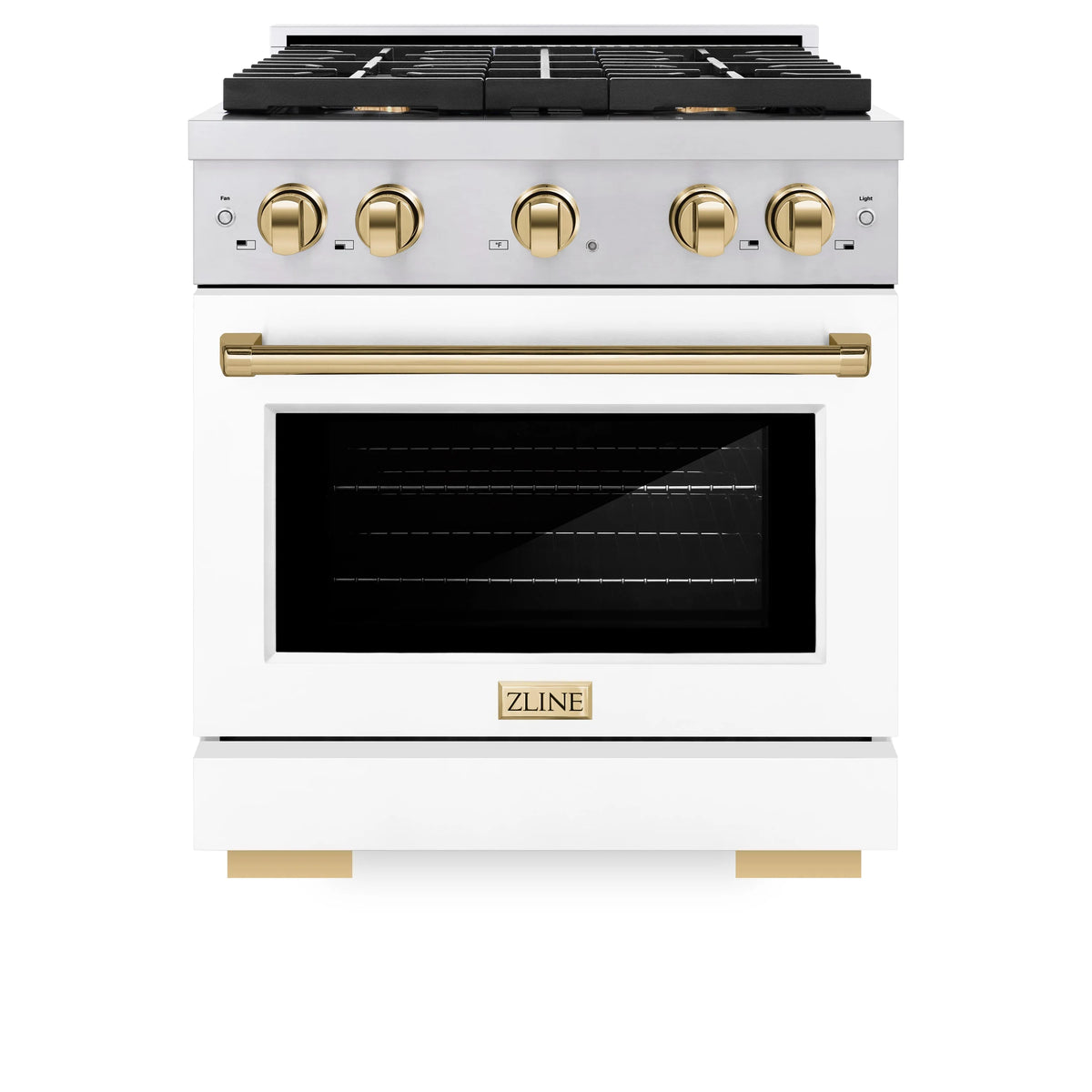 ZLINE - Autograph Edition 30 in. 4.2 cu. ft. Paramount Dual Fuel Range with 4 Burner Gas Cooktop and Electric Convection Oven in Stainless Steel with White Matte Door and Polished Gold Accents