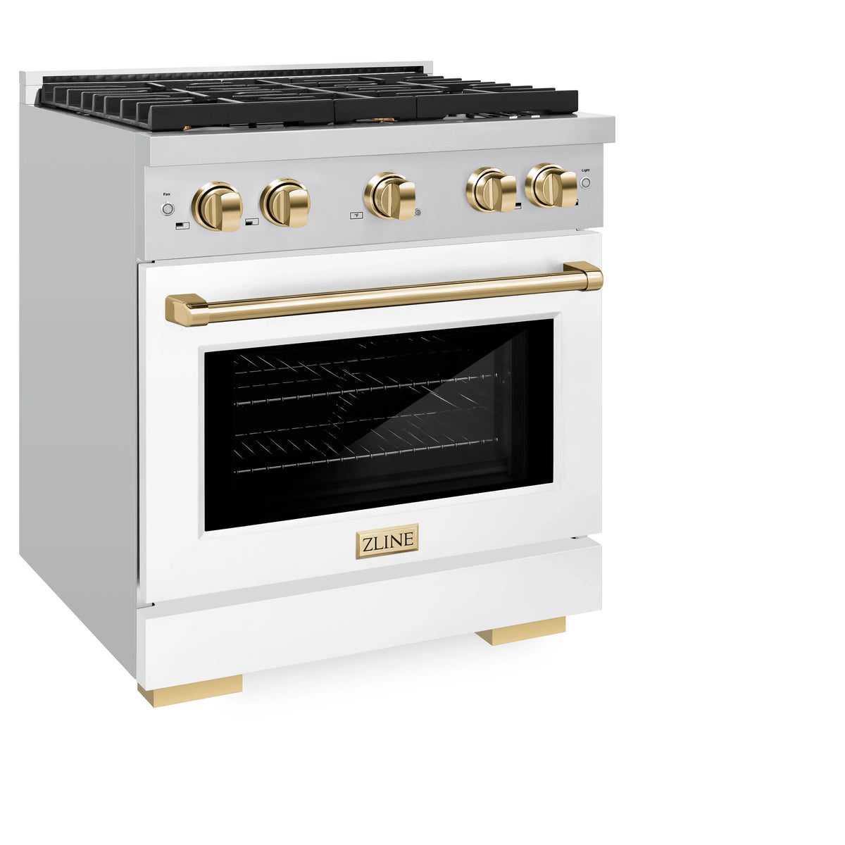 ZLINE - Autograph Edition 30 in. 4.2 cu. ft. Paramount Dual Fuel Range with 4 Burner Gas Cooktop and Electric Convection Oven in Stainless Steel with White Matte Door and Polished Gold Accents