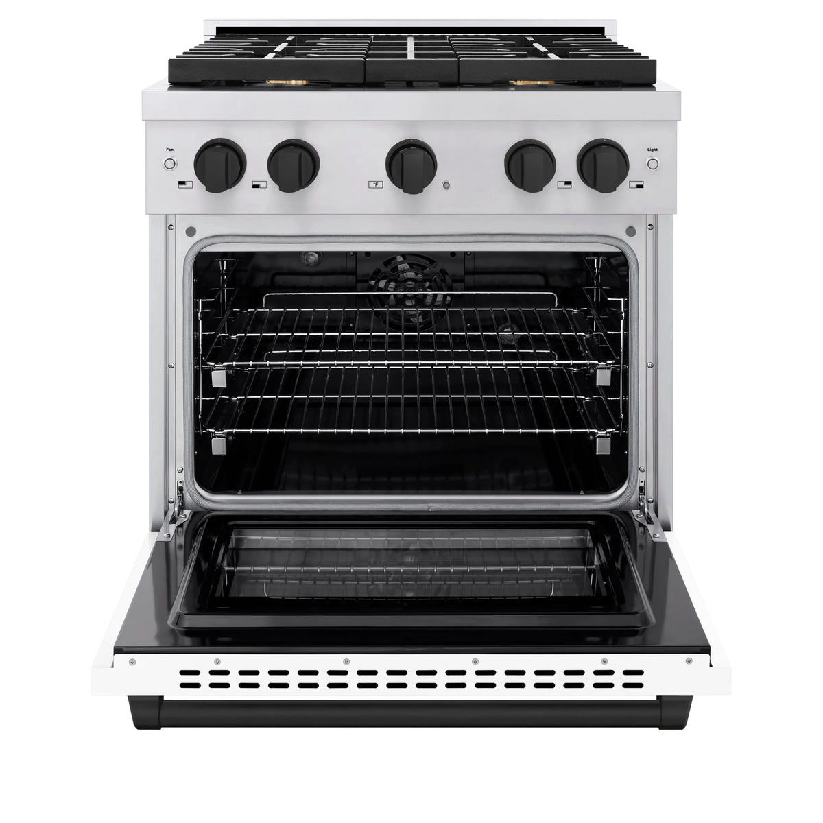 ZLINE - Autograph Edition 30 in. 4.2 cu. ft. Paramount Dual Fuel Range with 4 Burner Gas Cooktop and Electric Convection Oven in Stainless Steel with White Matte Door and Matte Black Accents