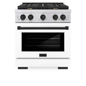 ZLINE - Autograph Edition 30 in. 4.2 cu. ft. Paramount Dual Fuel Range with 4 Burner Gas Cooktop and Electric Convection Oven in Stainless Steel with White Matte Door and Matte Black Accents