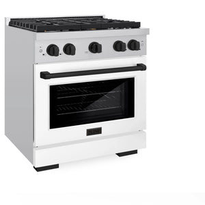 ZLINE - Autograph Edition 30 in. 4.2 cu. ft. Paramount Dual Fuel Range with 4 Burner Gas Cooktop and Electric Convection Oven in Stainless Steel with White Matte Door and Matte Black Accents