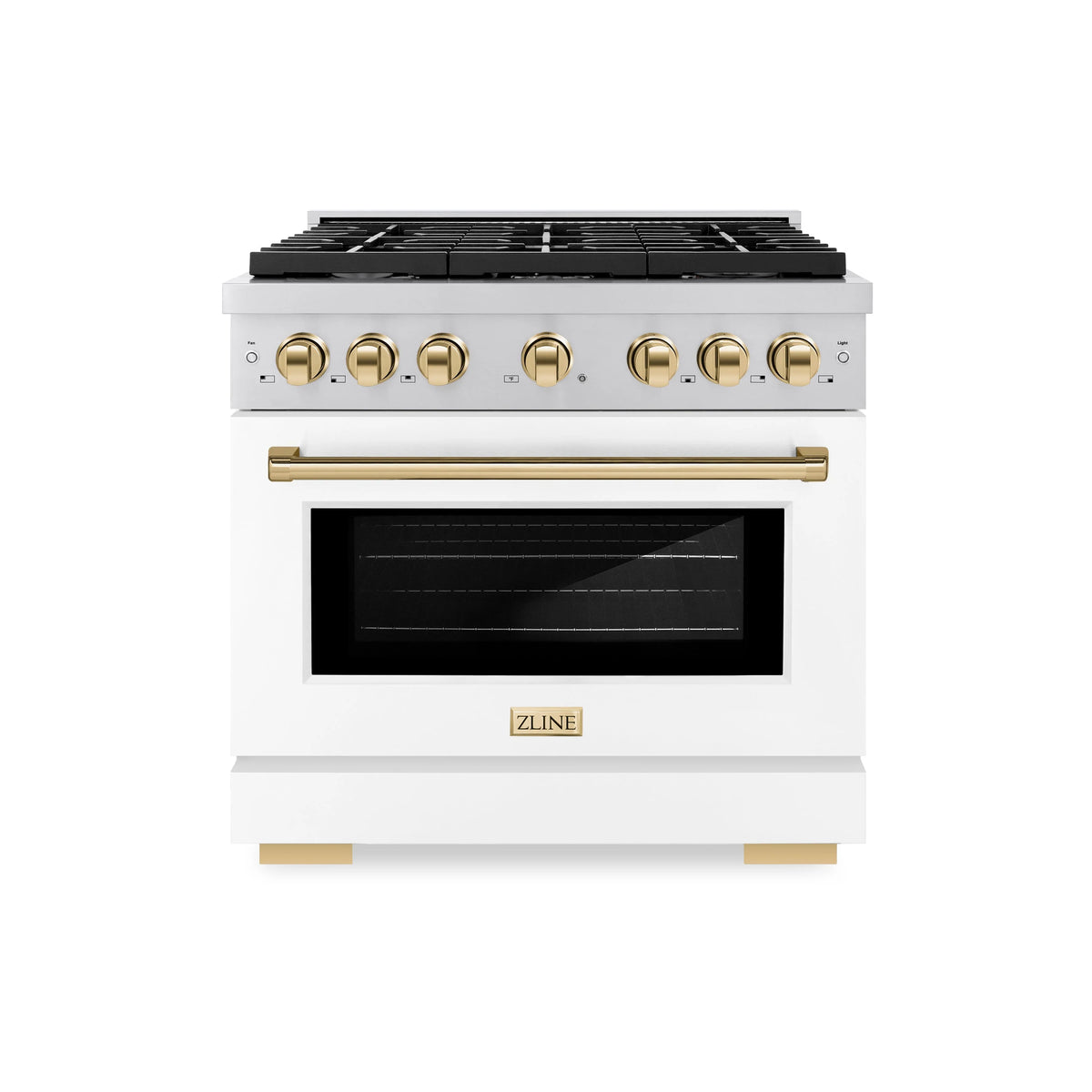 ZLINE - Autograph Edition 36 in. 5.2 cu. ft. Paramount Dual Fuel Range with 6 Burner Gas Cooktop and Electric Convection Oven in Stainless Steel with White Matte Door and Polished Gold Accents