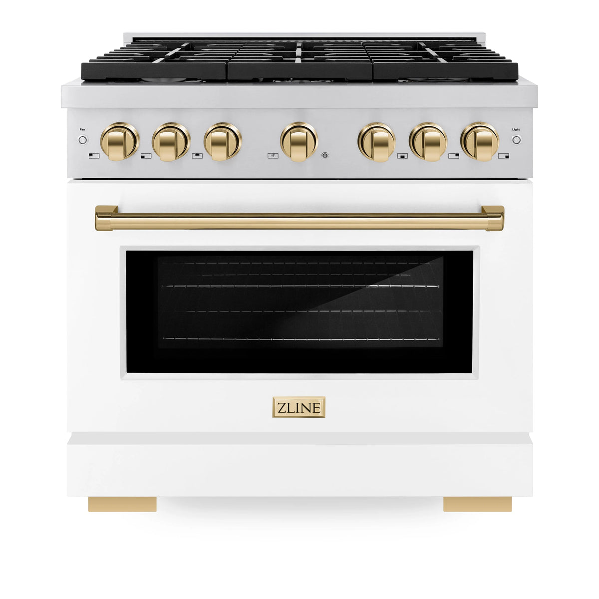 ZLINE - Autograph Edition 36 in. 5.2 cu. ft. Paramount Dual Fuel Range with 6 Burner Gas Cooktop and Electric Convection Oven in Stainless Steel with White Matte Door and Polished Gold Accents