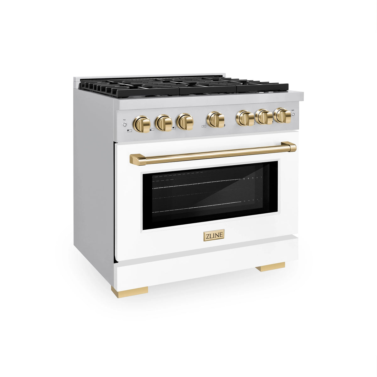 ZLINE - Autograph Edition 36 in. 5.2 cu. ft. Paramount Dual Fuel Range with 6 Burner Gas Cooktop and Electric Convection Oven in Stainless Steel with White Matte Door and Polished Gold Accents