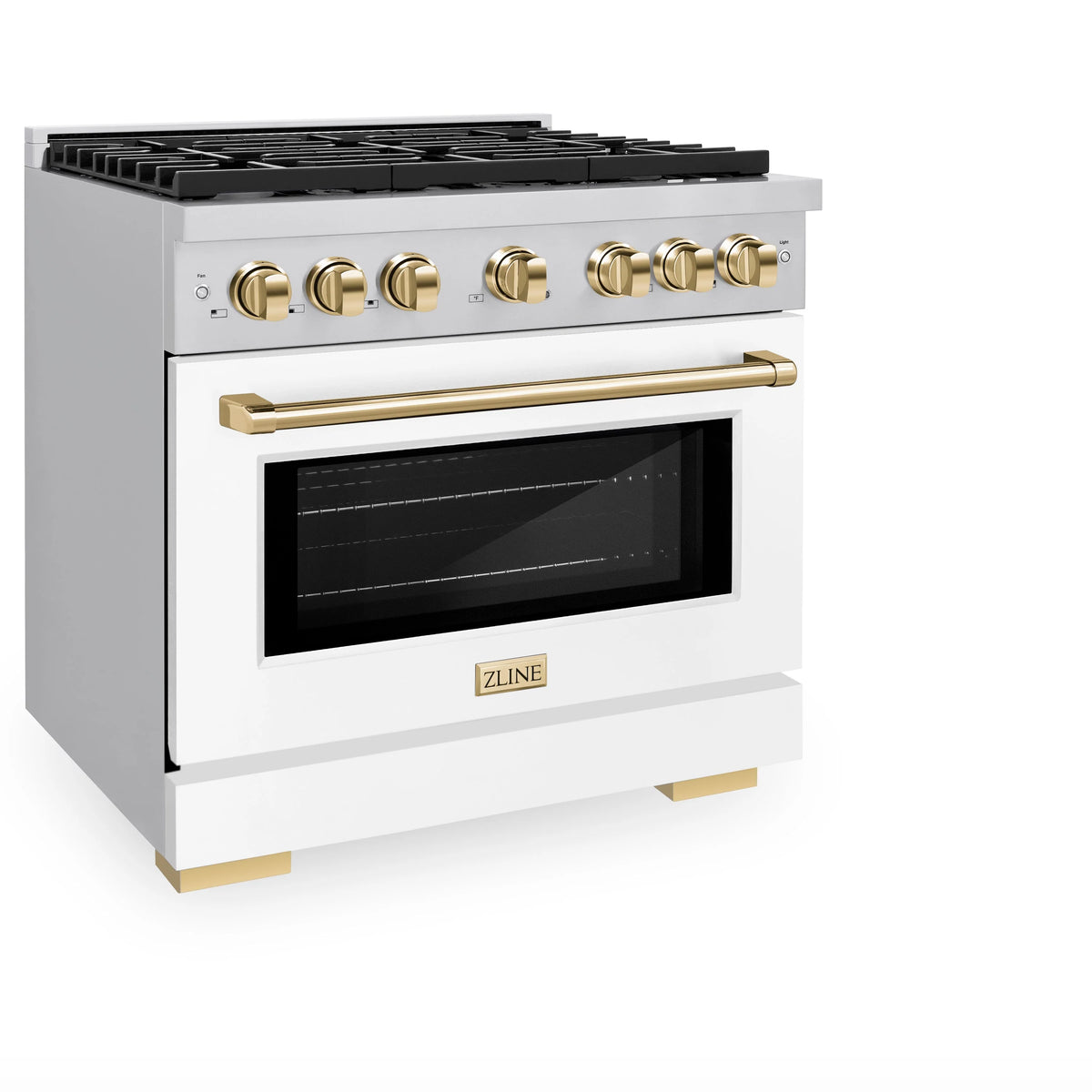 ZLINE - Autograph Edition 36 in. 5.2 cu. ft. Paramount Dual Fuel Range with 6 Burner Gas Cooktop and Electric Convection Oven in Stainless Steel with White Matte Door and Polished Gold Accents