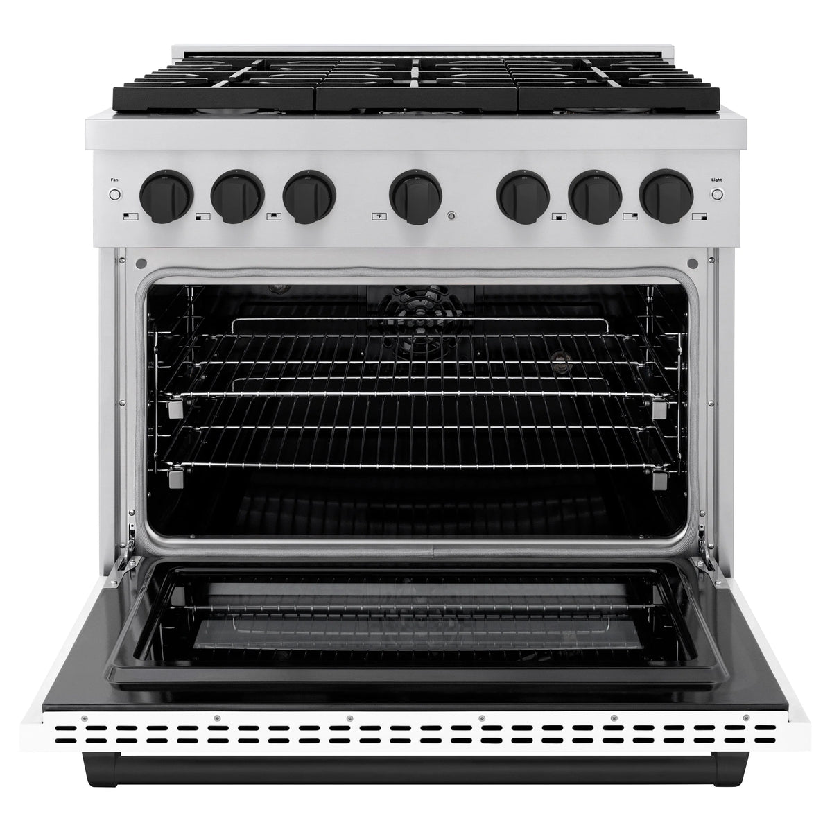 ZLINE - Autograph Edition 36 in. 5.2 cu. ft. Paramount Dual Fuel Range with 6 Burner Gas Cooktop and Electric Convection Oven in Stainless Steel with White Matte Door and Matte Black Accents