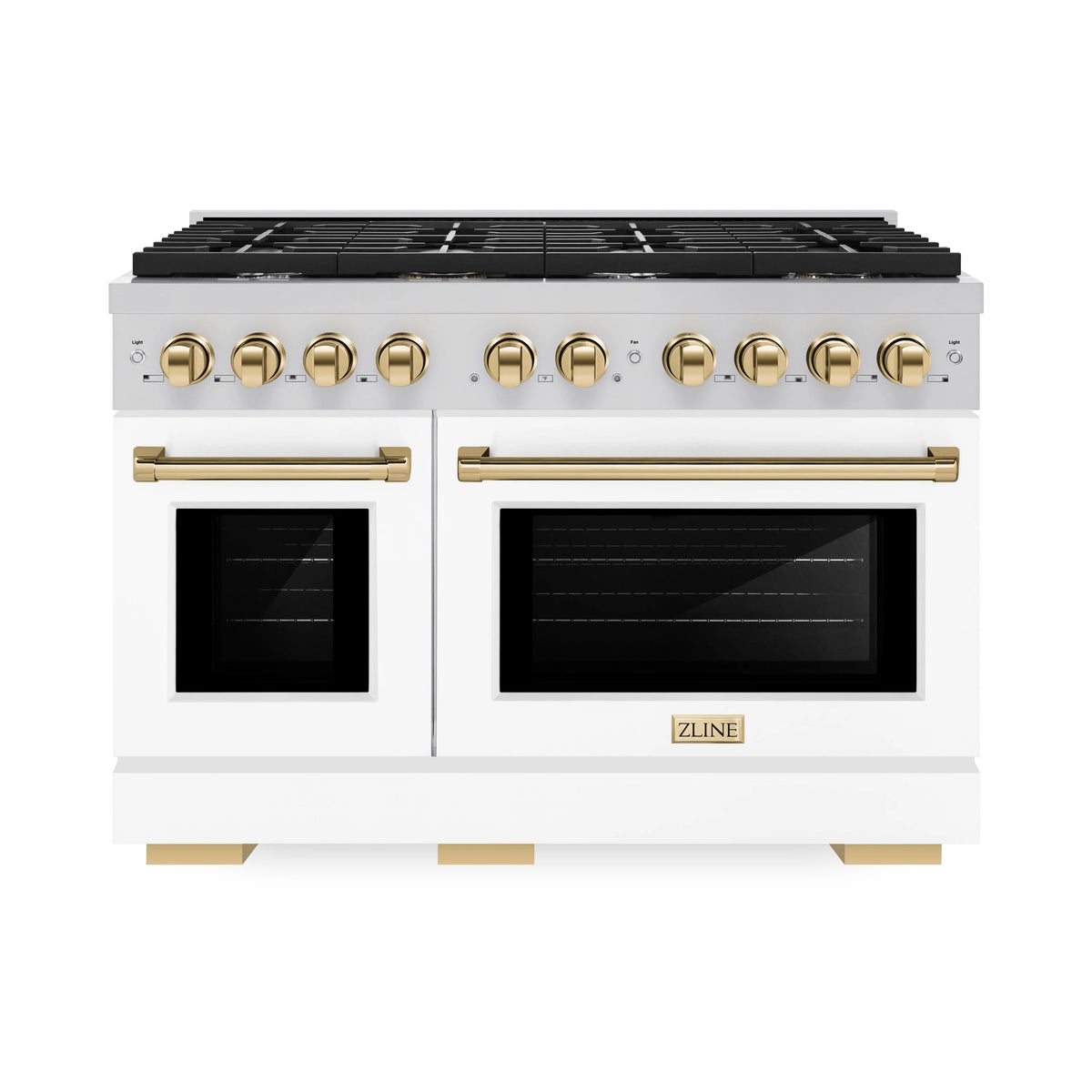 ZLINE - Autograph Edition 48 in. 6.7 cu. ft. Paramount Double Oven Dual Fuel Range with 8 Burner Gas Cooktop in Stainless Steel with White Matte Doors and Polished Gold Accents