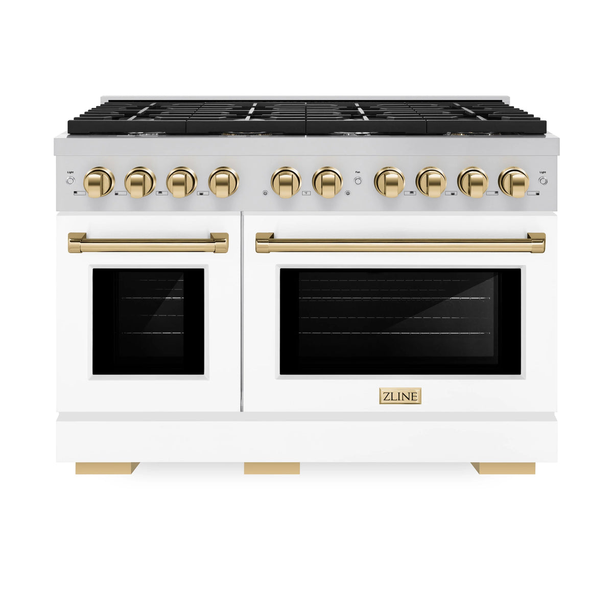 ZLINE - Autograph Edition 48 in. 6.7 cu. ft. Paramount Double Oven Dual Fuel Range with 8 Burner Gas Cooktop in Stainless Steel with White Matte Doors and Polished Gold Accents