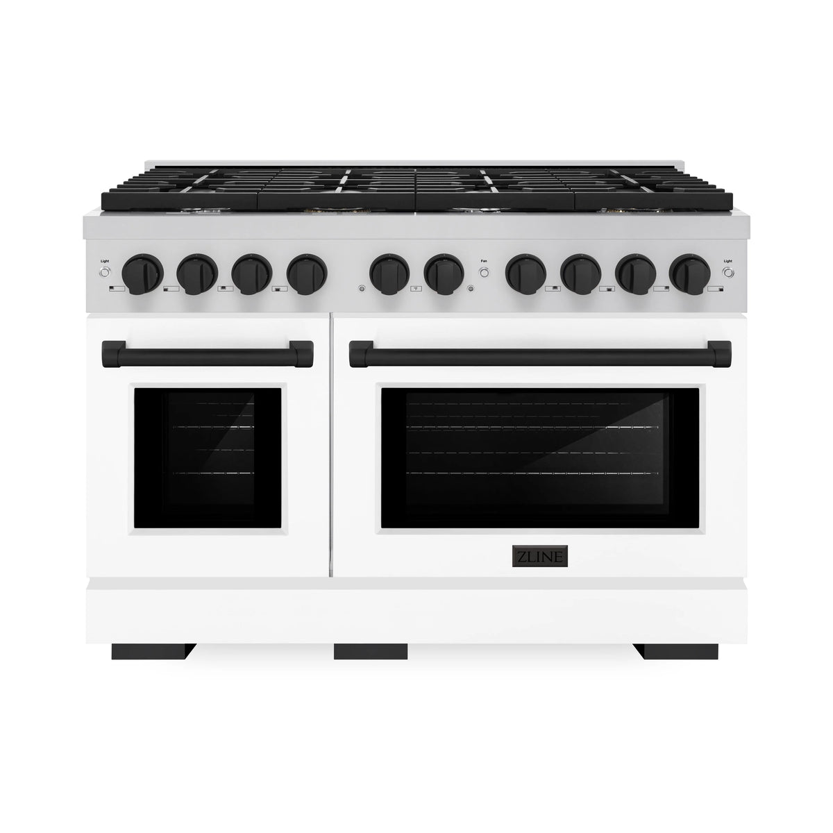 ZLINE - Autograph Edition 48 in. 6.7 cu. ft. Paramount Double Oven Dual Fuel Range with 8 Burner Gas Cooktop in Stainless Steel with White Matte Doors and Matte Black Accents