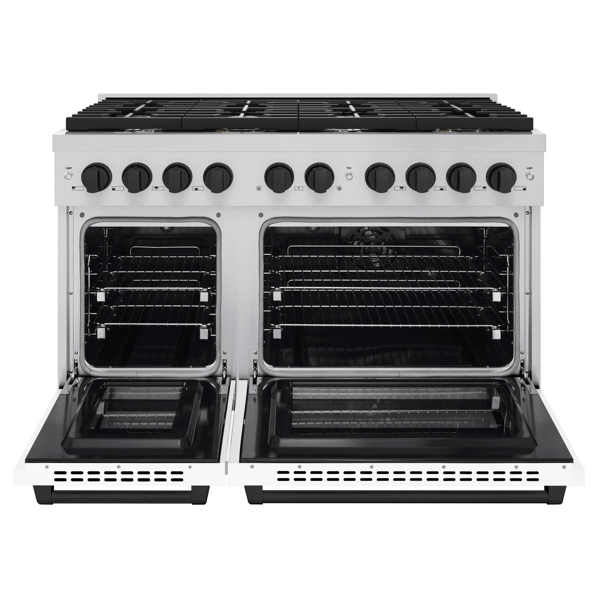 ZLINE - Autograph Edition 48 in. 6.7 cu. ft. Paramount Double Oven Dual Fuel Range with 8 Burner Gas Cooktop in Stainless Steel with White Matte Doors and Matte Black Accents