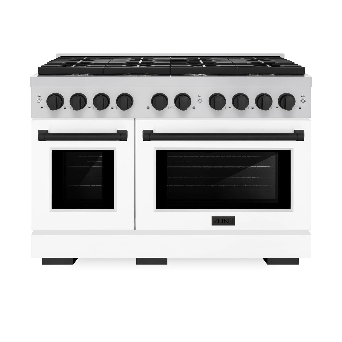 ZLINE - Autograph Edition 48 in. 6.7 cu. ft. Paramount Double Oven Dual Fuel Range with 8 Burner Gas Cooktop in Stainless Steel with White Matte Doors and Matte Black Accents