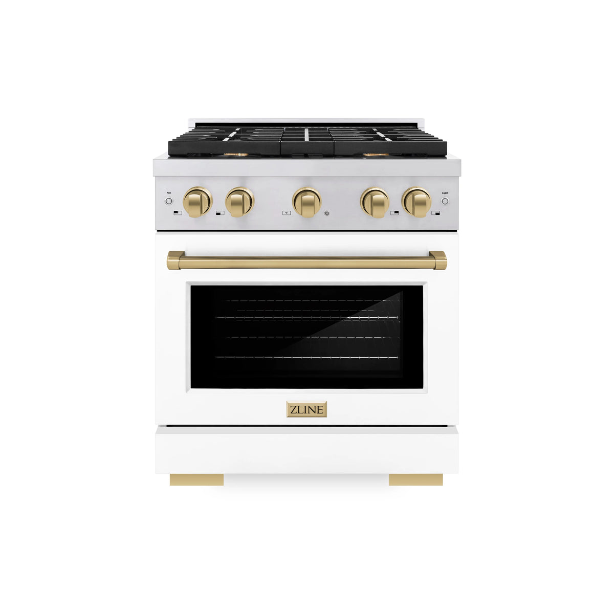ZLINE - Autograph Edition 30 in. 4.2 cu. ft. Paramount Gas Range with 4 Burner Cooktop and Convection Gas Oven in Stainless Steel with White Matte Door and Champagne Bronze Accents