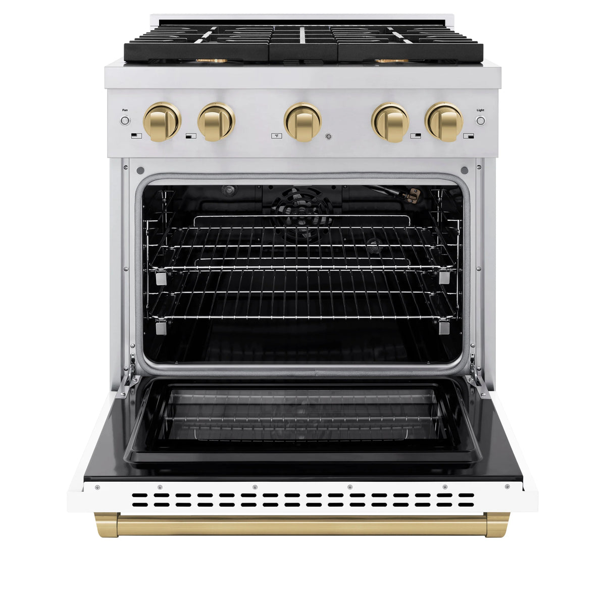 ZLINE - Autograph Edition 30 in. 4.2 cu. ft. Paramount Gas Range with 4 Burner Cooktop and Convection Gas Oven in Stainless Steel with White Matte Door and Champagne Bronze Accents