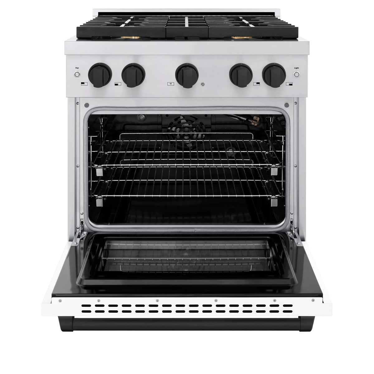 ZLINE - Autograph Edition 30 in. 4.2 cu. ft. Paramount Gas Range with 4 Burner Cooktop and Convection Gas Oven in Stainless Steel with White Matte Door and Matte Black Accents