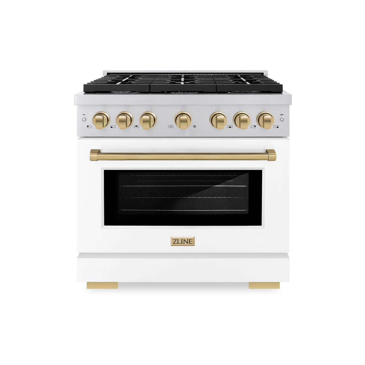 ZLINE - Autograph Edition 36 in. 5.2 cu. ft. Paramount Dual Fuel Range with 6 Burner Gas Cooktop and Electric Convection Oven in Stainless Steel with White Matte Door and Champagne Bronze Accents