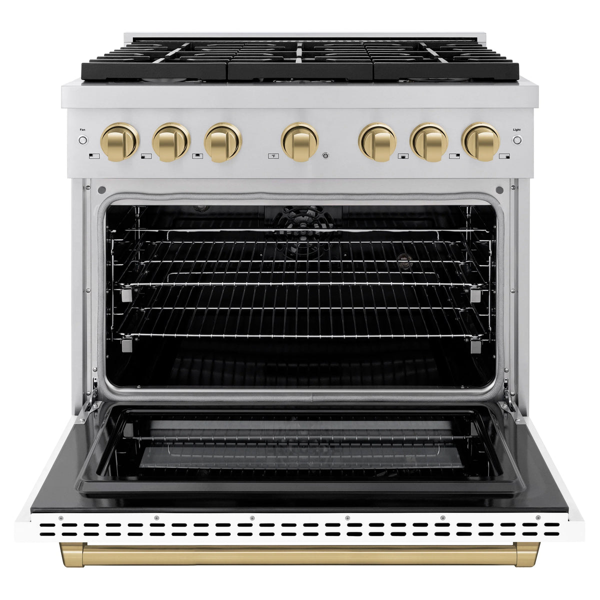 ZLINE - Autograph Edition 36 in. 5.2 cu. ft. Paramount Dual Fuel Range with 6 Burner Gas Cooktop and Electric Convection Oven in Stainless Steel with White Matte Door and Champagne Bronze Accents