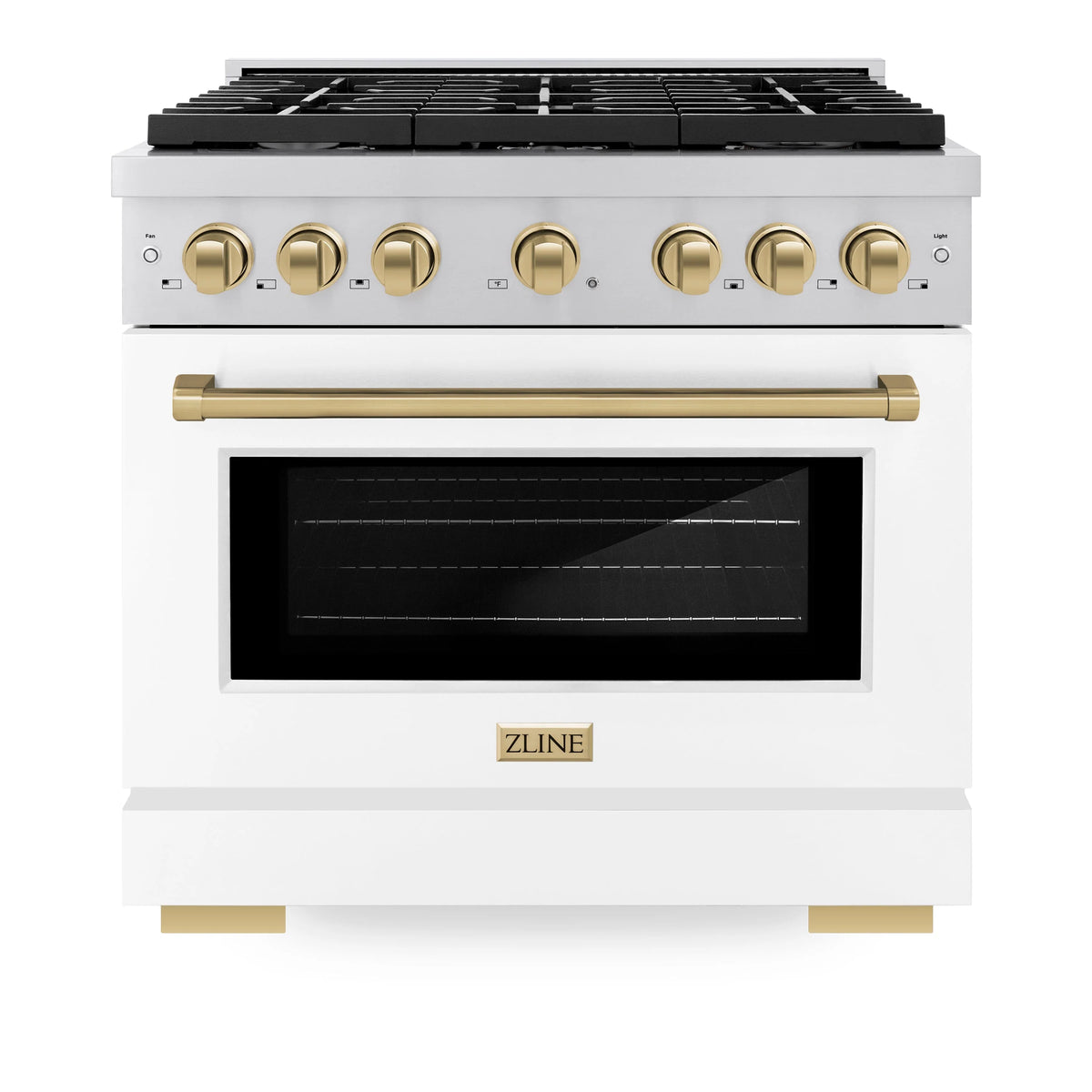 ZLINE - Autograph Edition 36 in. 5.2 cu. ft. Paramount Dual Fuel Range with 6 Burner Gas Cooktop and Electric Convection Oven in Stainless Steel with White Matte Door and Champagne Bronze Accents