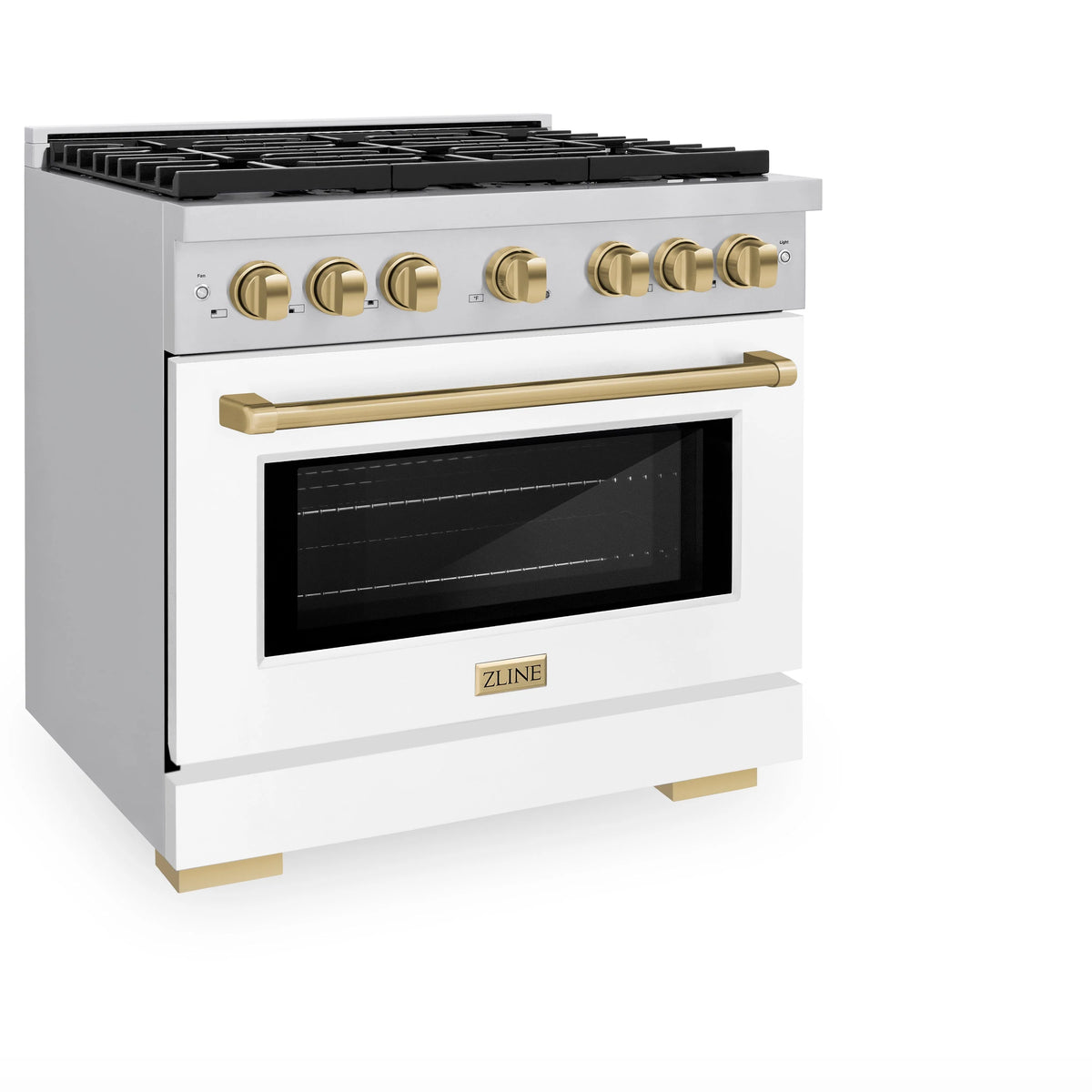 ZLINE - Autograph Edition 36 in. 5.2 cu. ft. Paramount Dual Fuel Range with 6 Burner Gas Cooktop and Electric Convection Oven in Stainless Steel with White Matte Door and Champagne Bronze Accents