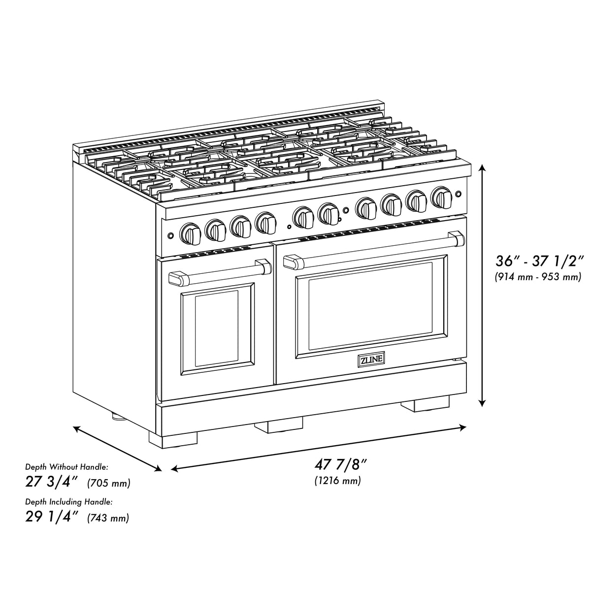 ZLINE - Autograph Edition 48 in. 6.7 cu. ft. Paramount Double Oven Gas Range with 8 Burner Cooktop in Stainless Steel with White Matte Doors and Matte Black Accents