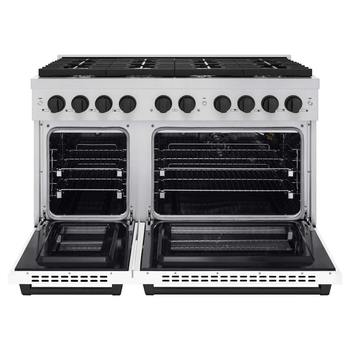 ZLINE - Autograph Edition 48 in. 6.7 cu. ft. Paramount Double Oven Gas Range with 8 Burner Cooktop in Stainless Steel with White Matte Doors and Matte Black Accents