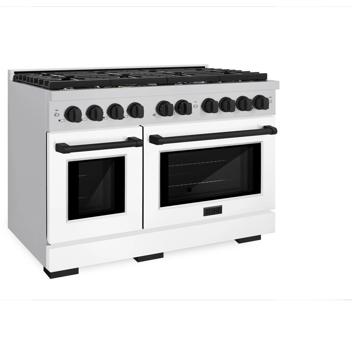 ZLINE - Autograph Edition 48 in. 6.7 cu. ft. Paramount Double Oven Gas Range with 8 Burner Cooktop in Stainless Steel with White Matte Doors and Matte Black Accents