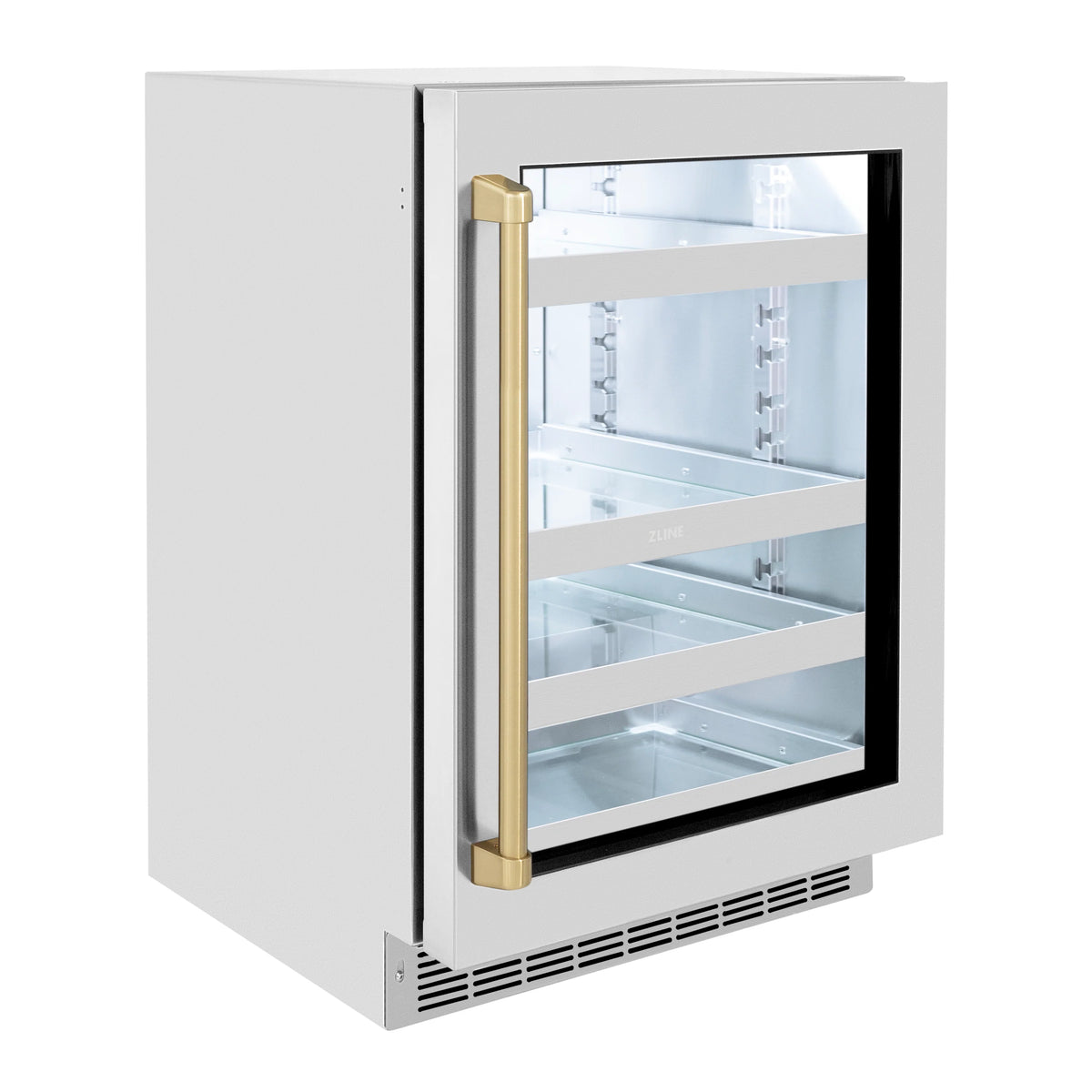ZLINE - Autograph Edition 24 in. Touchstone 151 Can Beverage Fridge With Stainless Steel Glass Door And Champagne Bronze Handle (RBSOZ-GS-24-CB)