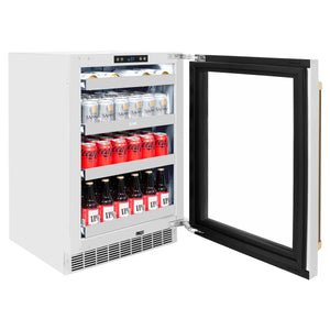 ZLINE Autograph Edition 24 in. Touchstone 151 Can Beverage Fridge With Stainless Steel Glass Door And Champagne Bronze Handle (RBSOZ-GS-24-CB)