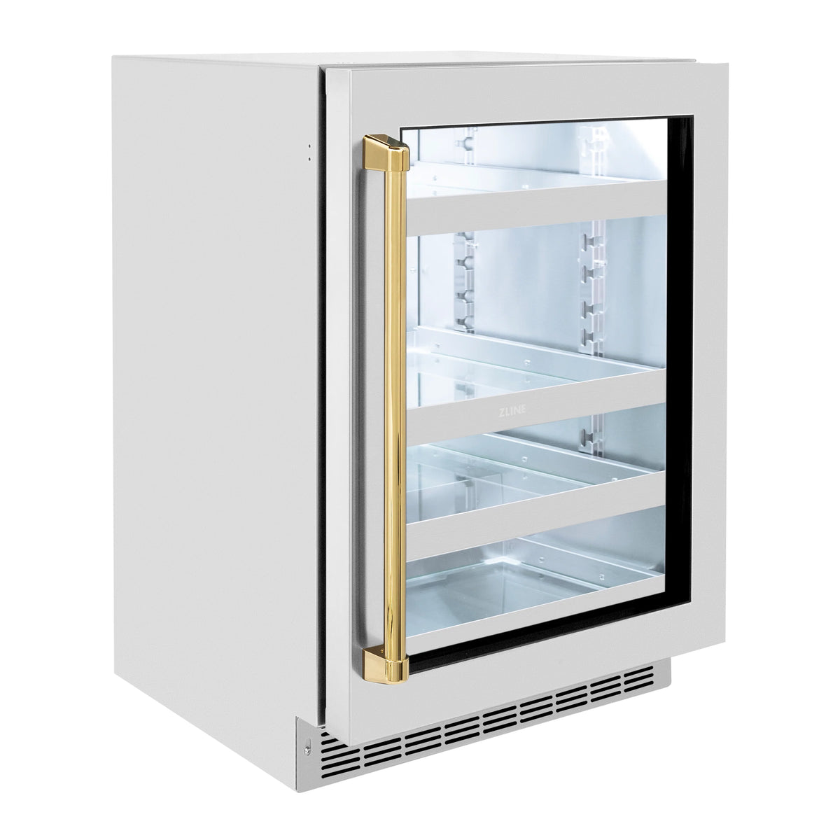 ZLINE - Autograph Edition 24 in. Touchstone 151 Can Beverage Fridge With Stainless Steel Glass Door And Polished Gold Handle (RBSOZ-GS-24-G)