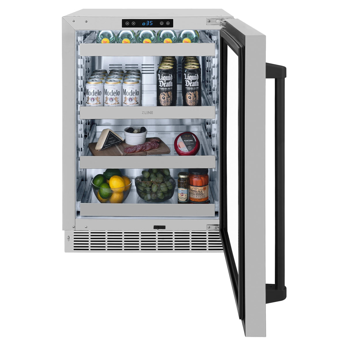 ZLINE - Autograph Edition 24 in. Touchstone 151 Can Beverage Fridge With Stainless Steel Glass Door And Matte Black Handle (RBSOZ-GS-24-MB)